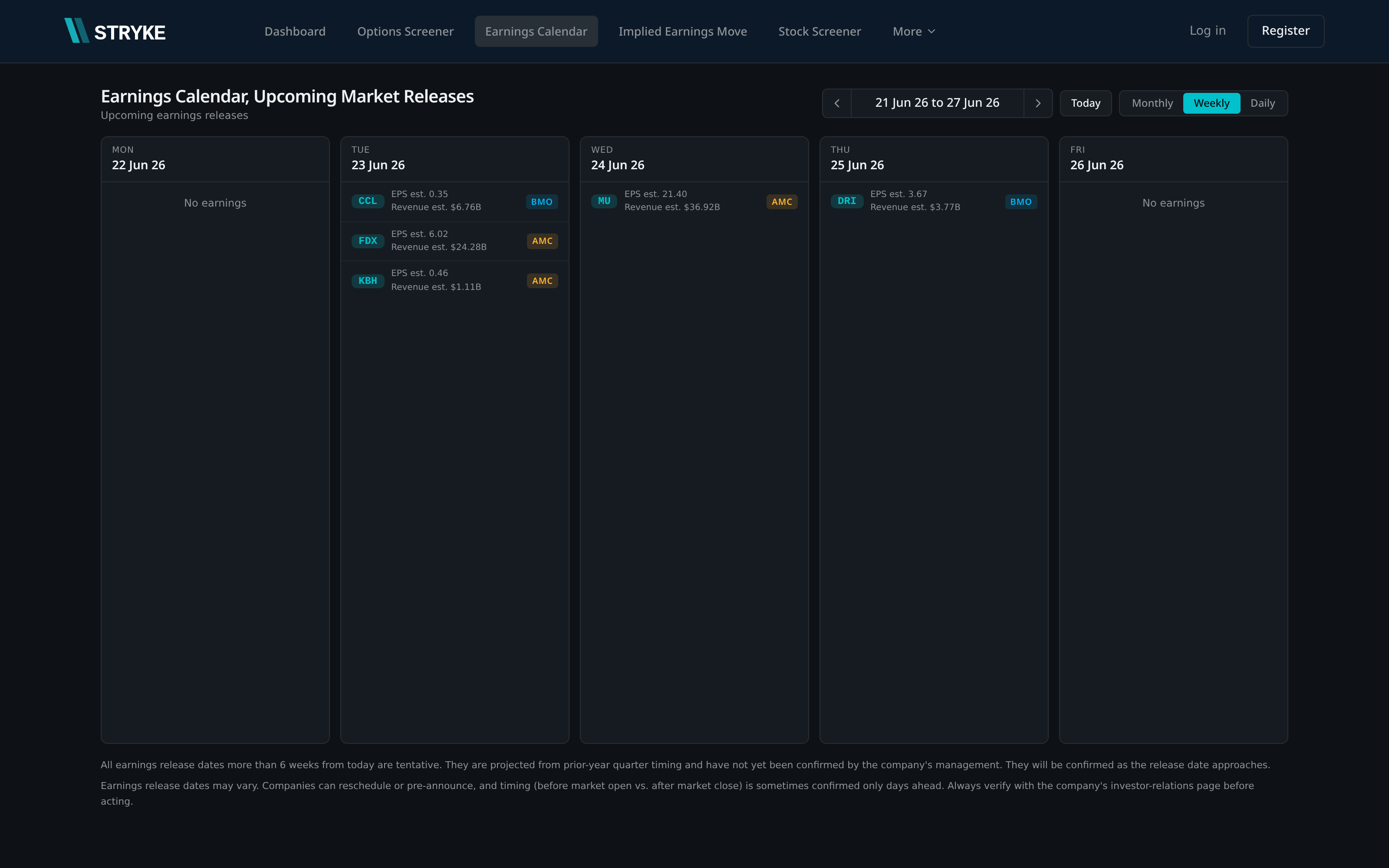 Stryke Earnings Calendar